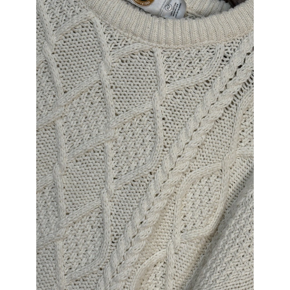 Vintage Field Gear Cream Cable Knit Sweater XLT Tall 🇺🇸 Cozy‎ Grandpa Core